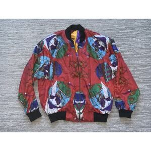Vintage Picasso Silk Bomber Jacket Large Multicolor all over print 1980s
